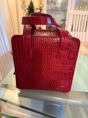 Croc-Embossed Mini Tote in Deep Red